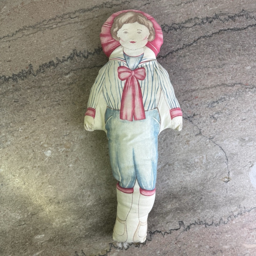 Vintage Antique Style Jeremy Sailor Boy Rag Doll Stuffed Printed Fabric 14.25